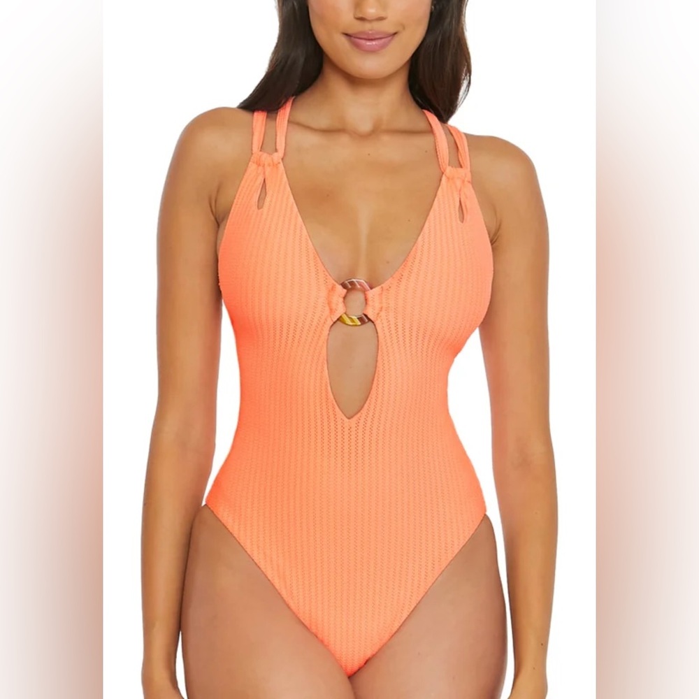 Becca Swim Women's Line in the Sand Lainey Plunge One Piece Size Medium New